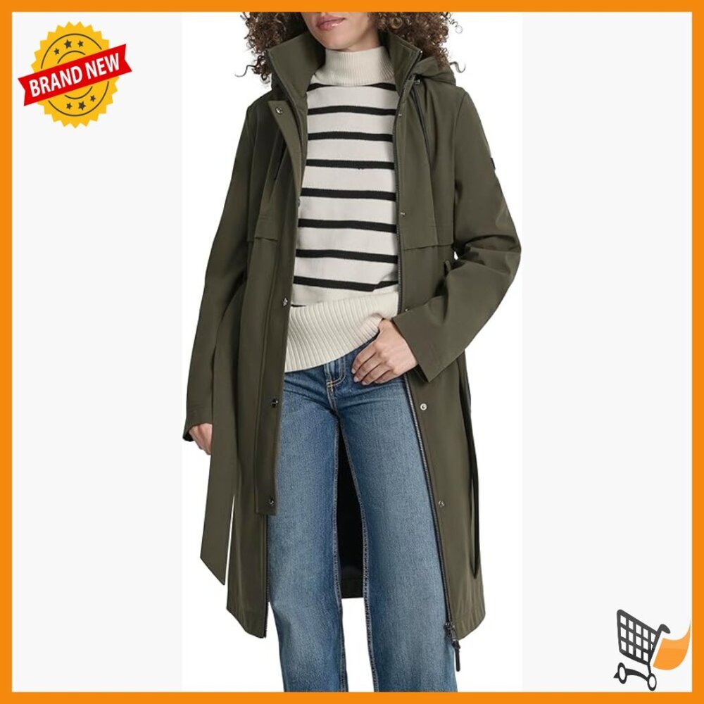 Long Hooded Trench Coat Water-Resistant Lightweight Belted Jacket